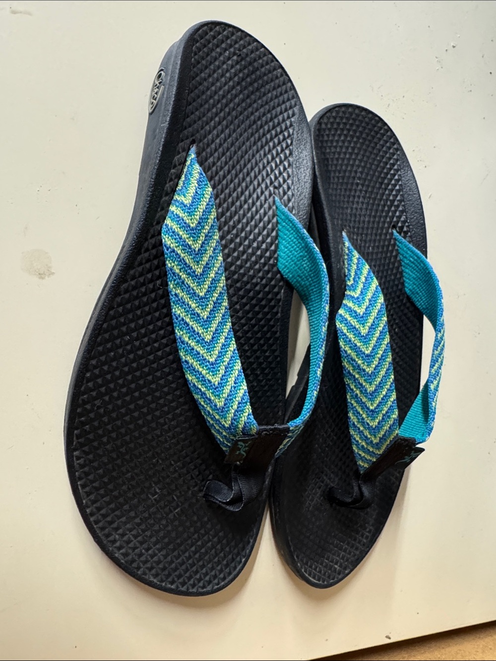 Chaco Women's Black Sandals with Teal & Blue Chevron Straps